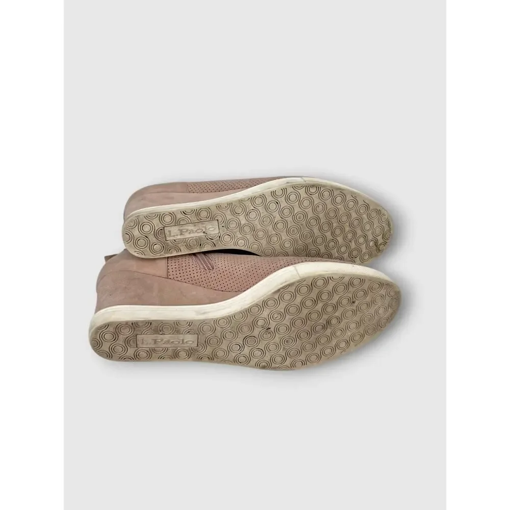 Linea Paolo Perforated Suede Wedge Sneaker Booties Blush Taupe Size 9.5M